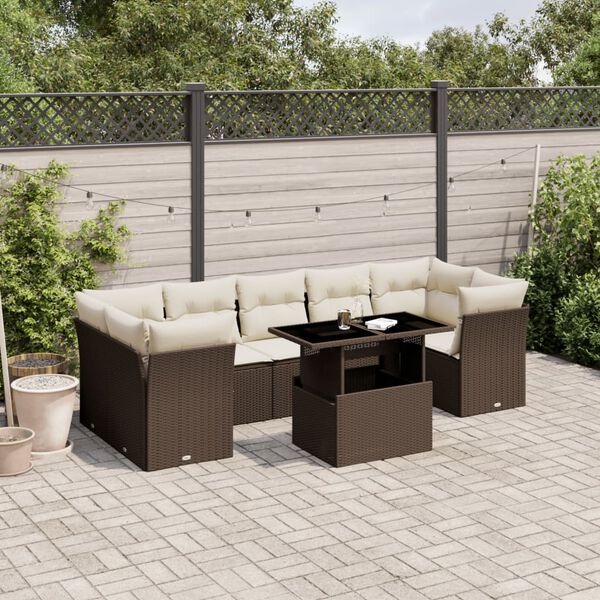 vidaXL 8-delige Loungeset met kussens poly rattan bruin