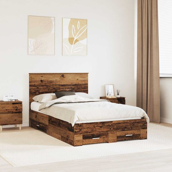 vidaXL Bedframe met hoofdeinde Oudhout 120 x 190 cm Bewerkt hout