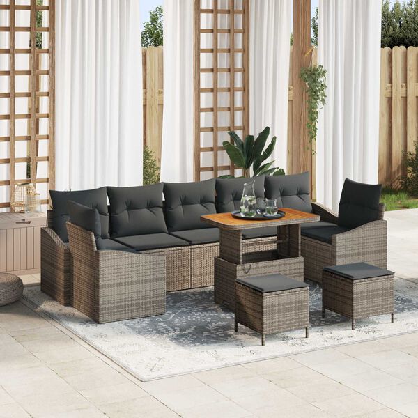 vidaXL Tuin Sofa Set met kussen 10 pcs Grijs Poly riet