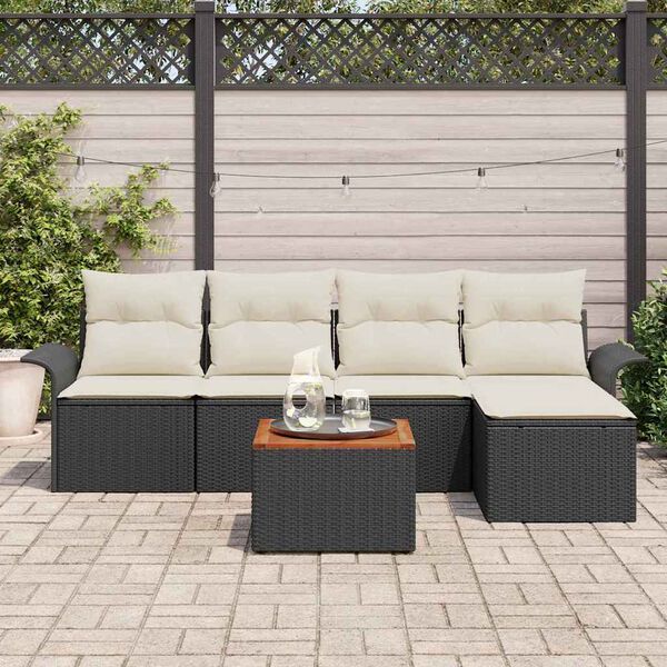 vidaXL Tuinbankenset met opslag 6 pcs Zwart en Cr&egrave;me poly rattan