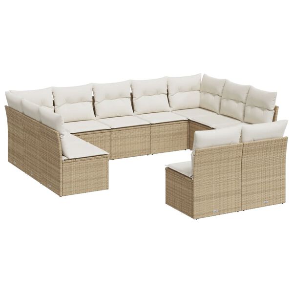 vidaXL 11-delige Tuinset met kussens poly rattan beige
