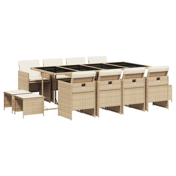 vidaXL 13-delige Tuinset met kussens poly rattan beige