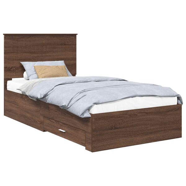 vidaXL Bedframe Bruin Eiken en Zilver 90 x 200 cm Bewerkt hout