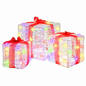 vidaXL Cadeau Doos 3 st 60 LED's Multikleur 20 x 20 x 20 cm Acryl