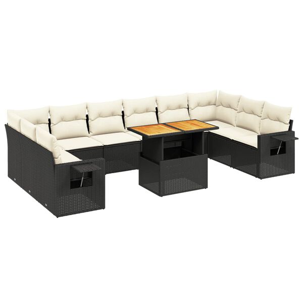 vidaXL 11-delige Loungeset met kussens poly rattan zwart