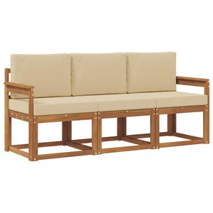 vidaXL Buiten bankenset met kussen 3 pcs Natuurlijk en Beige
