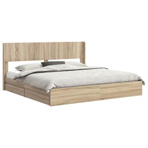 vidaXL Bedframe met opbergruimte en hoofdbord Sonoma Eiken