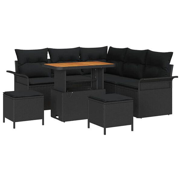 vidaXL Tuin Sofa Set met kussen met opslag met kussen 8 pcs Zwart