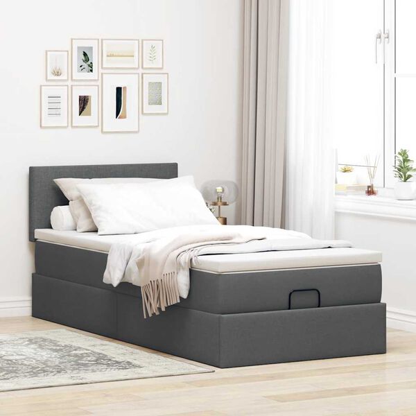 vidaXL Ottoman bed met matras 90x190cm stof donkergrijs