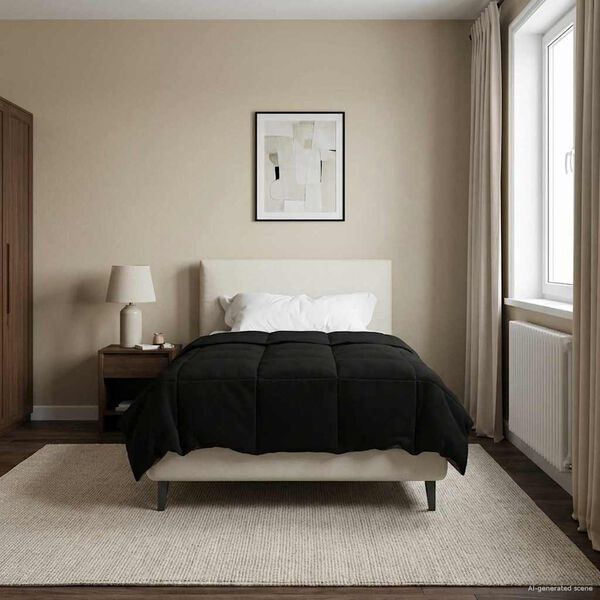 vidaXL Winter Dekbed Gekwilt Zwart 135 x 220 cm Microfiber