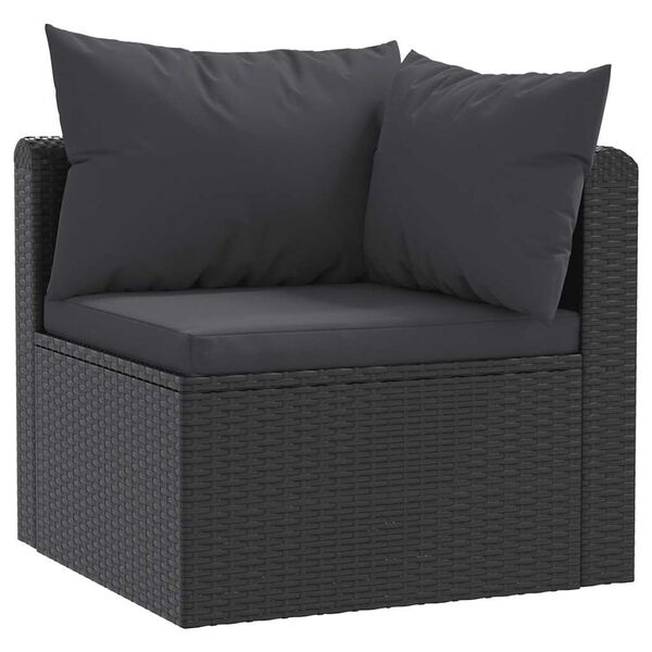 vidaXL 3-delige Loungeset met kussens poly rattan zwart