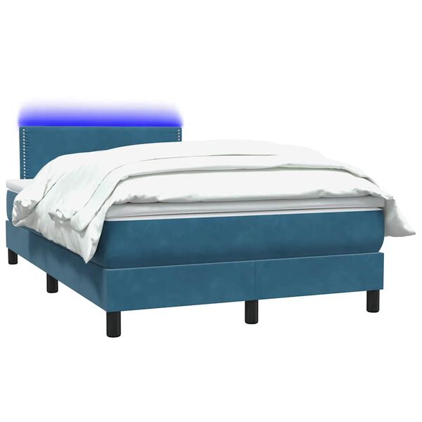 vidaXL Boxspring met matras en LED fluweel donkerblauw 120x220 cm