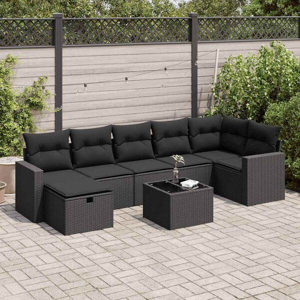 vidaXL 8-delige Loungeset met kussens poly rattan zwart