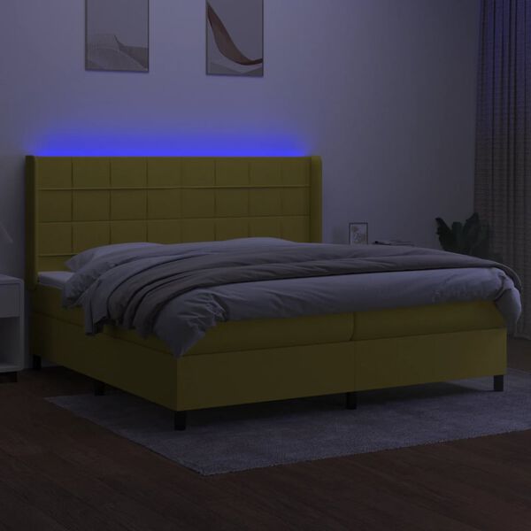 vidaXL Boxspring met matras en LED stof groen 200x200 cm