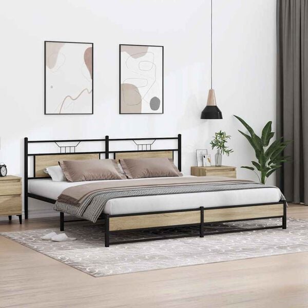 vidaXL Bedframe zonder matras metaal sonoma eikenkleur 200x200 cm