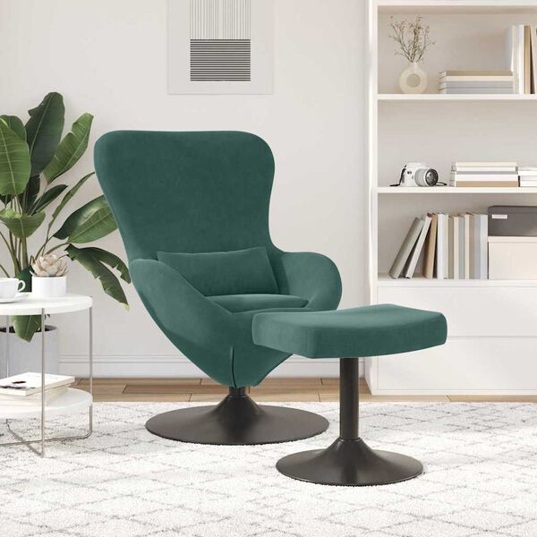 vidaXL Egg Chair met Voetsteun Donkergroen 63 x 73 x 90 cm Fluweel