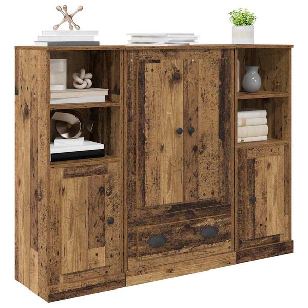 vidaXL Hoge kast met lade 3 pcs Oud Hout Bewerkt hout