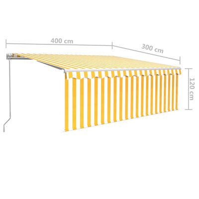 vidaXL Luifel handmatig uittrekbaar met rolgordijn LED 4x3 m geel wit