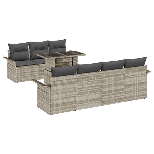 vidaXL Tuin Sofa Set met kussen 8 pcs Lichtgrijs Poly Rattan
