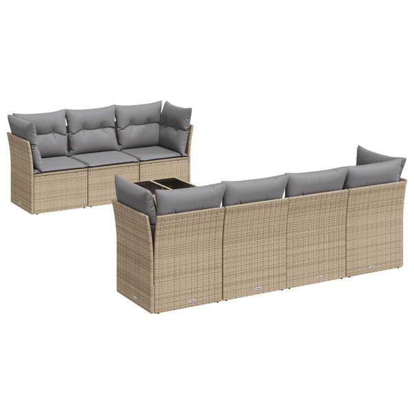 vidaXL 8-delige Loungeset met kussens poly rattan beige