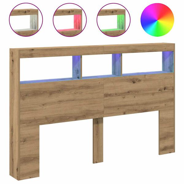 vidaXL Hoofdbordkast met LED artisan 160x17x102 cm eikenkleurig