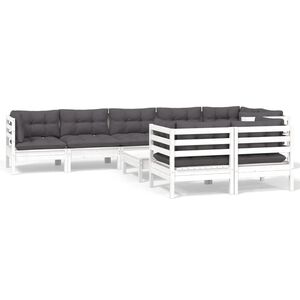 vidaXL 9-delige Loungeset met kussens massief grenenhout wit