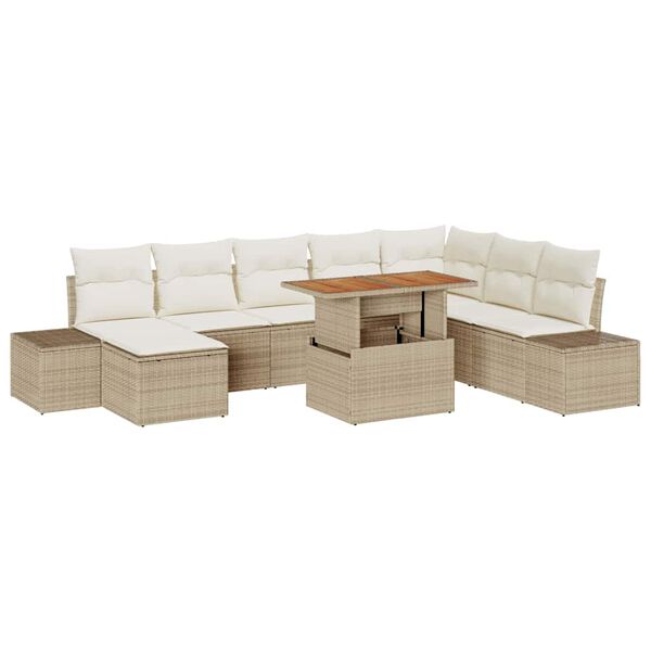vidaXL Tuin Sofa Set met opslag 9 pcs Beige Poly riet