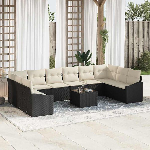 vidaXL Tuin Sofa Set met kussen 11 pcs Bruin en Crème poly rattan