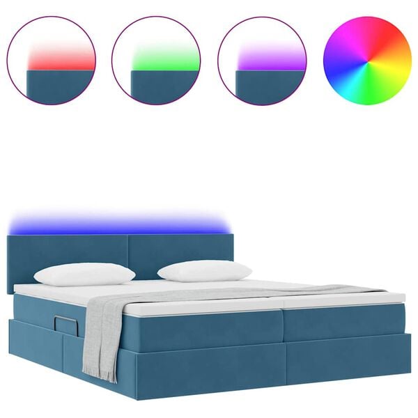 vidaXL Bed met LED-striplichten Donkerblauw 180 x 200 cm Fluweel