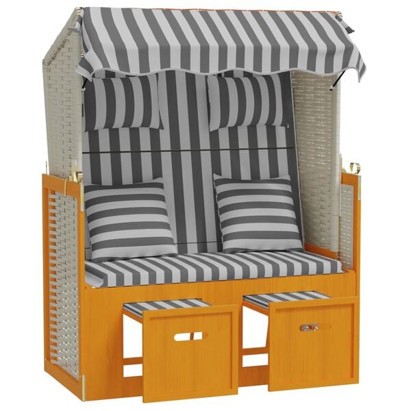 vidaXL Strandstoel met kussens poly rattan en hout wit en grijs