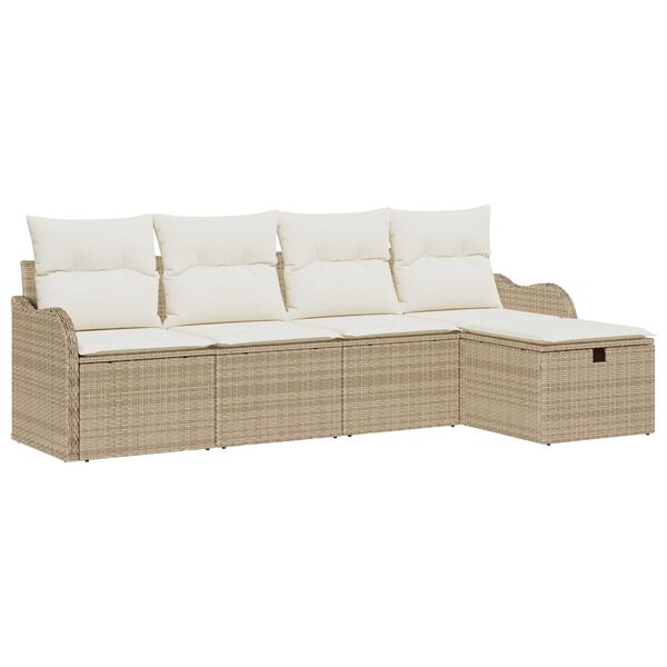 vidaXL Tuin Sofa Set met kussen 5 pcs Beige en Cr&egrave;me poly rattan