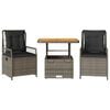 vidaXL 3-delige Tuinset met kussens poly rattan grijs