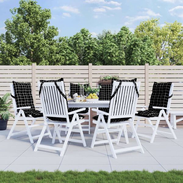 vidaXL Stoelkussens 6 st hoge rug ruitpatroon oxford stof zwart