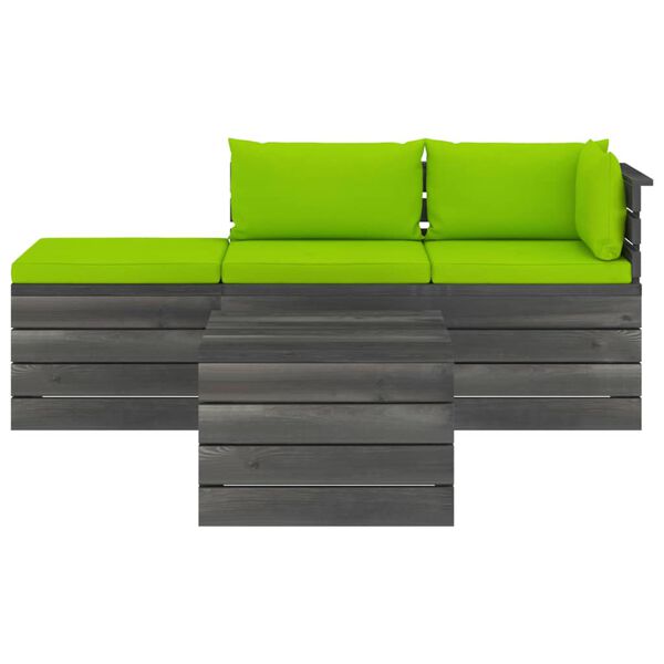vidaXL 4-delige Loungeset met kussens pallet massief grenenhout