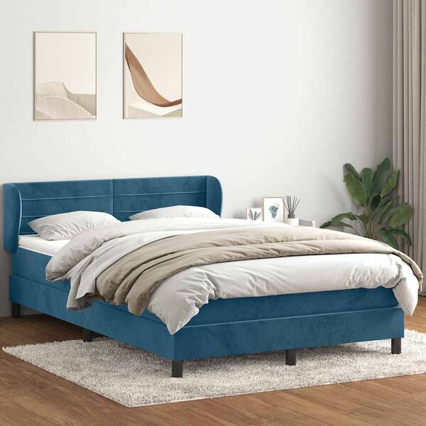 vidaXL Boxspring met matras fluweel donkerblauw 160x210 cm