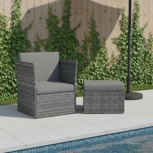 vidaXL Tuinstoel met voetenbank poly rattan antracietkleurig