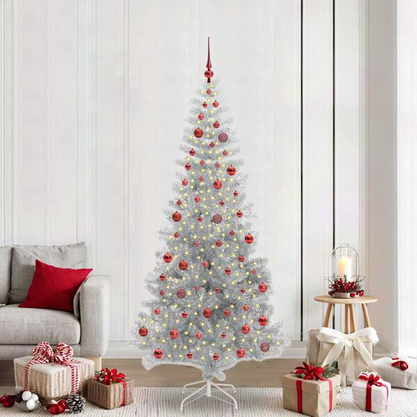 vidaXL Kerstboom met 300 LED met standaard Zilver 210 cm PET