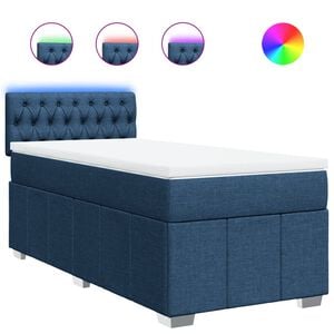 vidaXL Boxspring met matras stof blauw 90x200 cm