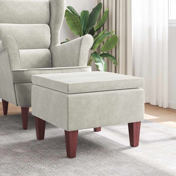 vidaXL Kruk met houten poten fluweel cr&egrave;mekleurig