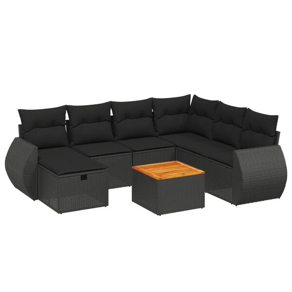 vidaXL 8-delige Loungeset met kussens poly rattan zwart