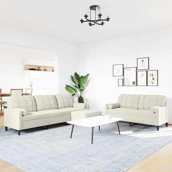 vidaXL 3-delige Loungeset met kussens en bolsters fluweel cr&egrave;mekleurig