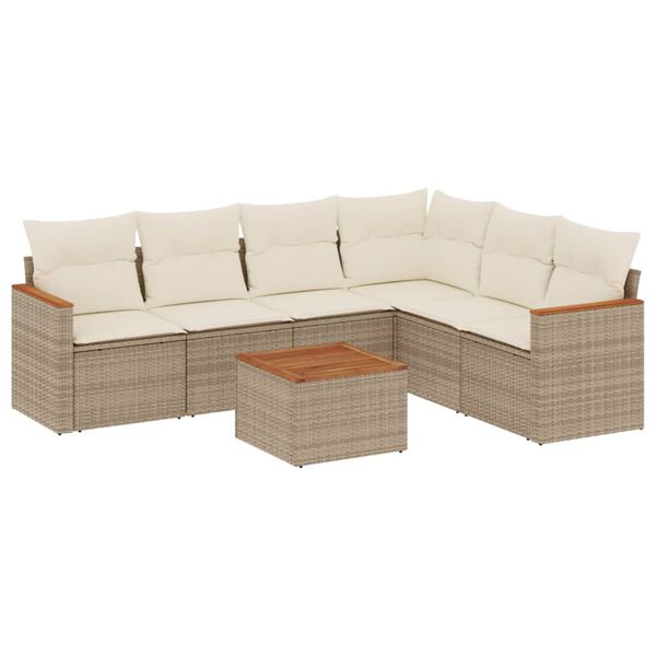 vidaXL 7-delige Loungeset met kussens poly rattan beige
