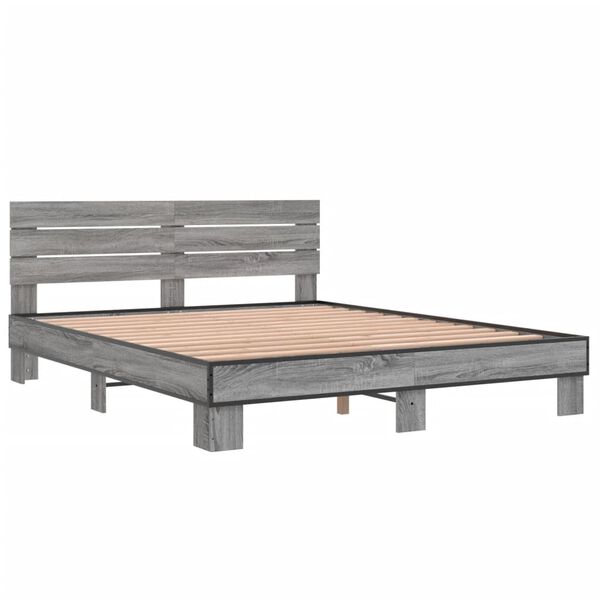 vidaXL Bedframe bewerkt hout metaal grijs sonoma eiken 150x200 cm