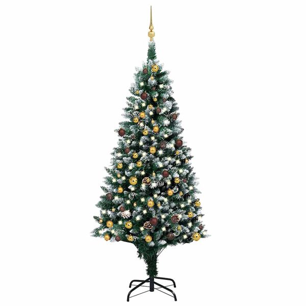 vidaXL Kunstkerstboom met LED en kerstballen en dennenappels 210 cm