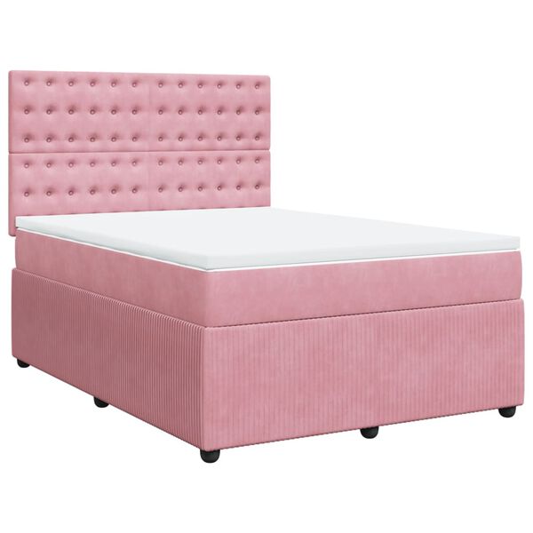 vidaXL Boxspring met matras fluweel roze 140x200 cm