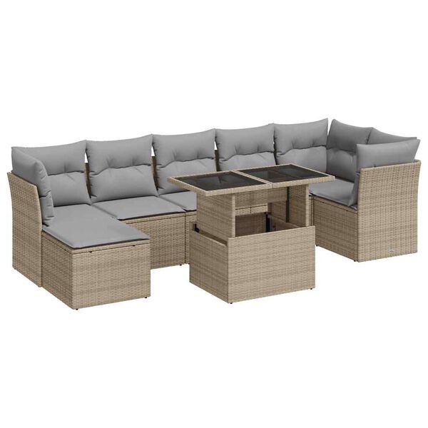 vidaXL 8-delige Loungeset met kussens poly rattan beige