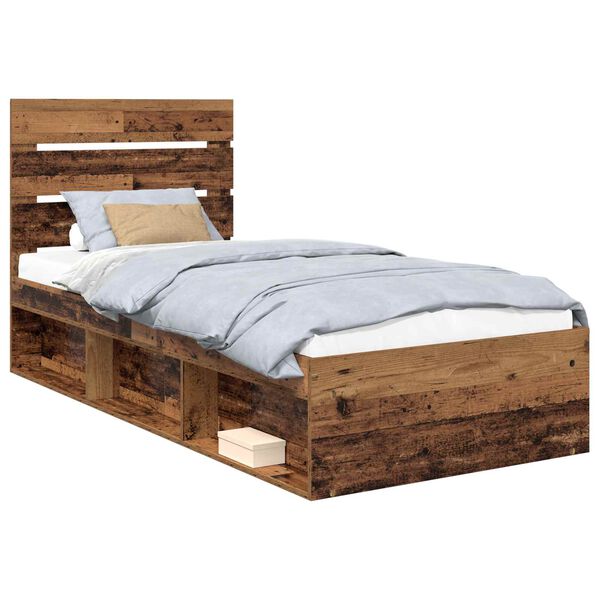 vidaXL Bedframe met hoofdeinde Oudhout 90 x 190 cm Massief grenenhout