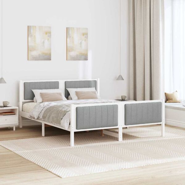 vidaXL Bedframe Wit en lichtgrijs 160 x 200 cm Massief grenenhout