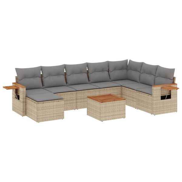 vidaXL 9-delige Loungeset met kussens poly rattan beige