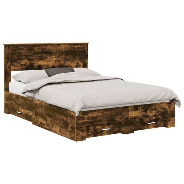 vidaXL Bedframe met hoofdeinde Gerookt eiken 150 x 200 cm Bewerkt hout
